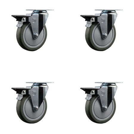 Service Caster 5'' Gray Poly Wheel Swivel Top Plate Caster Set Posi Brake, 4PK SCC-20S514-PPUB-PLB-4